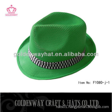 green PP polyester fedora hats cheapest with custom logo promotional hats